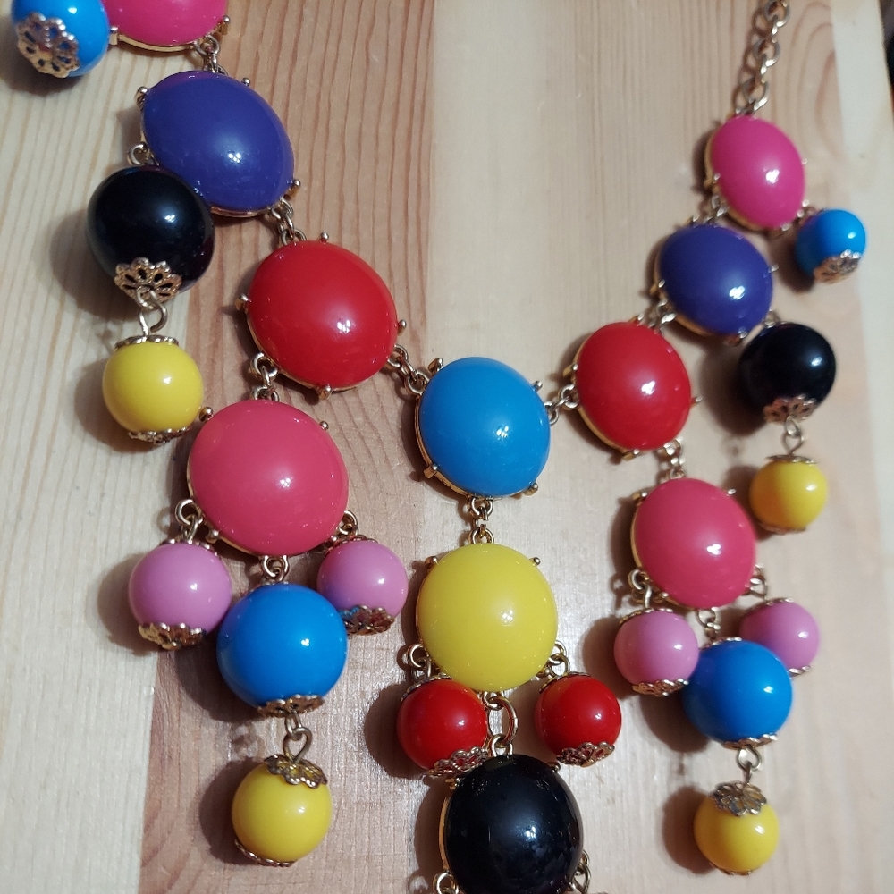 Gold & Multi-Color Round Bead Statement Necklace - image 3